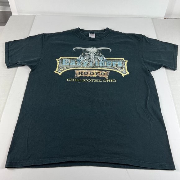 VTG Easyrider Rodeo Biker Shirt Extra Large Black Faded Ohio Short Sleeve Tee - Picture 1 of 10